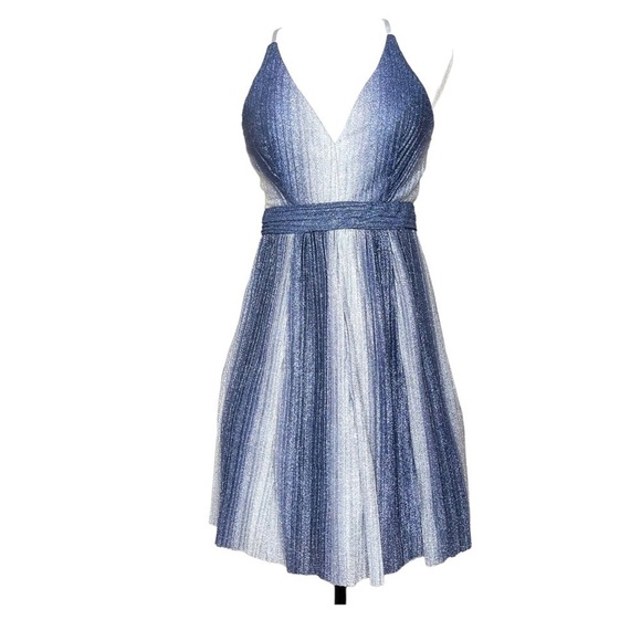 New Aqua Frozen Blue Ombre Pleated Mini Dress US 4 - Picture 4 of 12